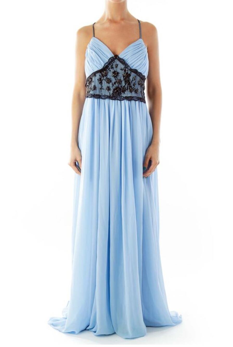 Pearl Georgina Chapman Blue Lace Beaded Spagetti Strap Maxi Dress Size 6 NWT